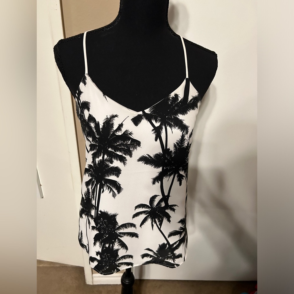 Express Black White Palm Print Tank XS